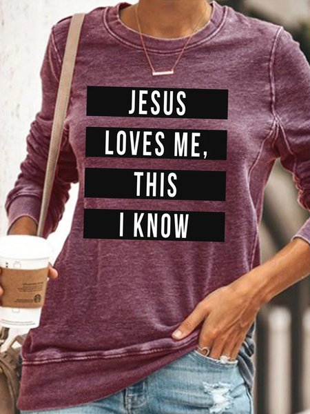 

Womens Jesus Loves Me This I Know Casual Crew Neck Sweatshirt, Red, Hoodies&Sweatshirts