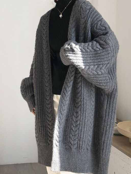 

Micro-Elasticity Loose V Neck Sweater High Elasticity Coat, Gray, Cardigans