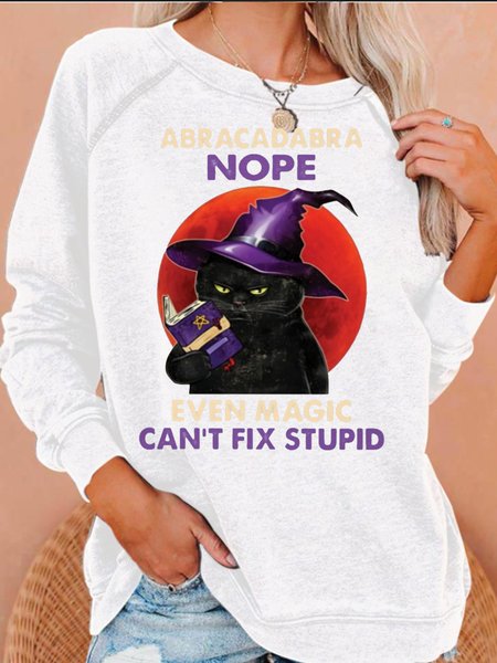 

Womens Funny Holiday Abracadabra Halloween Crew Neck Sweatshirt, White, Hoodies&Sweatshirts