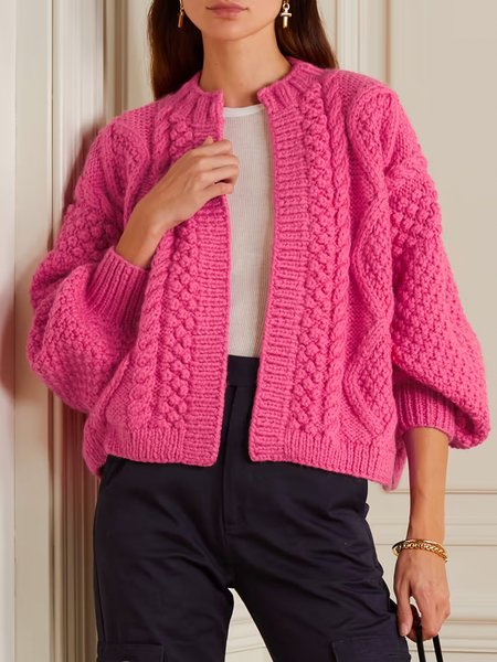 

Plain Loose Urban Long Sleeve Sweater Cardigan, Pink, Cardigans