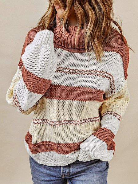 

Casual Turtleneck Color Block Striped Sweater, Multicolor, Sweaters