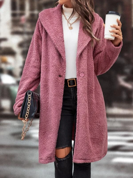 

Fluff/Granular Fleece Fabric Teddy Coat, Pink, Outerwear