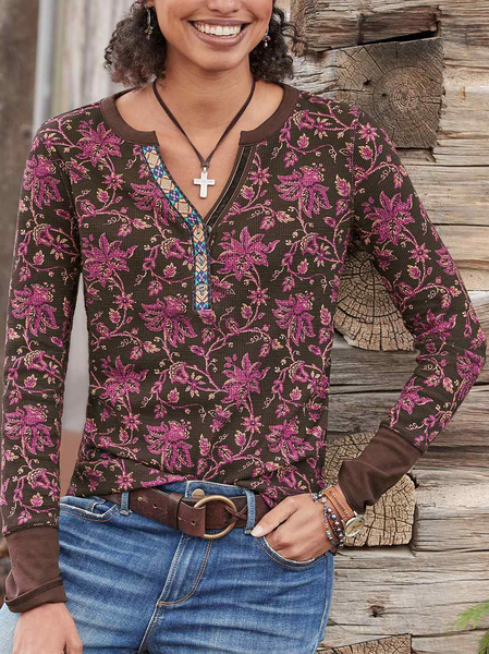 

Floral Regular Fit V Neck Casual T-Shirt, Multicolor, T-Shirts