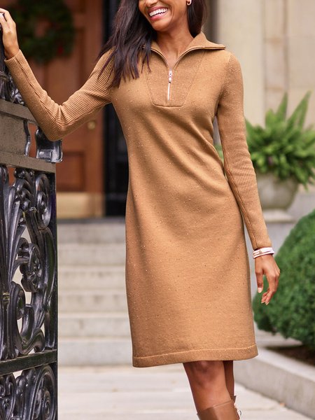 

Shawl Collar Wool/Knitting Casual Dresse, Khaki, Dresses