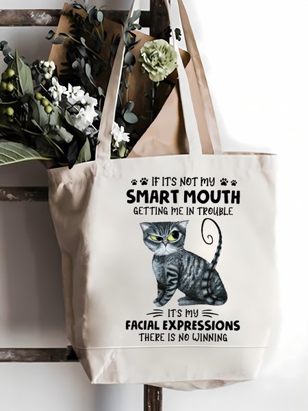 

If It's Not My Smart Mouth Getting Me In Trouble Animal Graphic Shopping Tote Bag, White, Bags