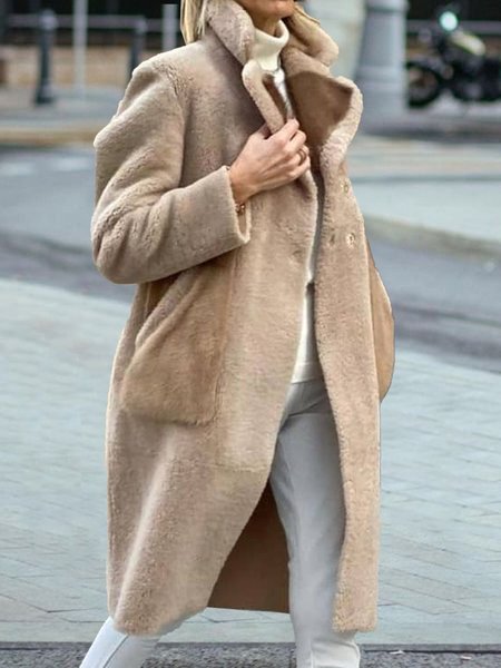 

Suede Composite Faux Rabbit Fur Warm Midfield Jacket coat, Khaki, Outerwear