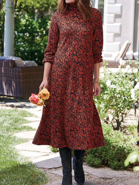 

Turtleneck Casual Floral Dress, Multicolor, Dresses