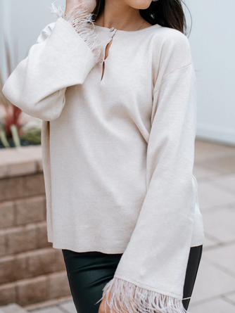 

Casual Feather Bottom Sleeve Top, White, Tops