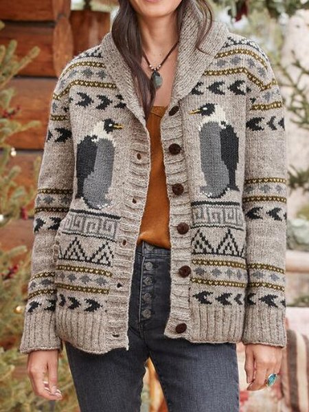 

Wool/Knitting Boho Sweater Coat, Multicolor, Outerwear