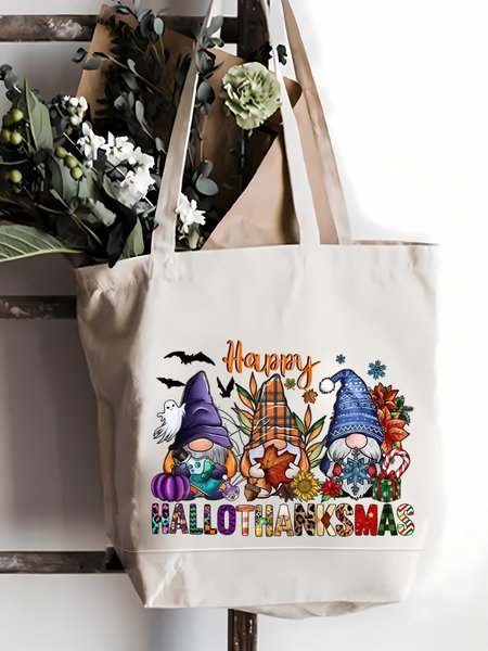 

Happy Hallo Thanks Mas Halloween Graphic Shopping Tote Bag, White, Bags