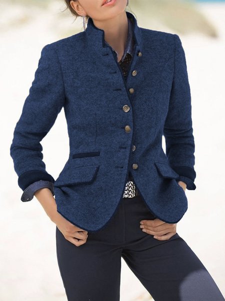 

Regular Fit Simple Long Sleeve Jacket, Blue, Jackets