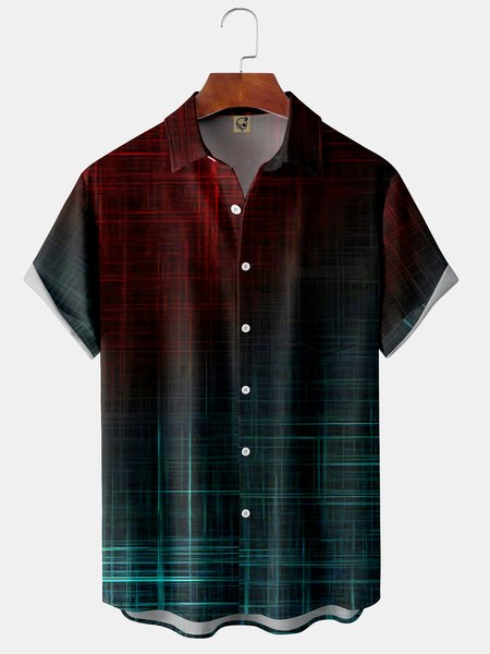

Geometric Lines Chest Pocket Short Sleeve Shirt, Green, Men Shirts