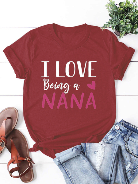

Women's I Love Being A Nana Casual Short Sleeve T-Shirt, Red, T-shirts