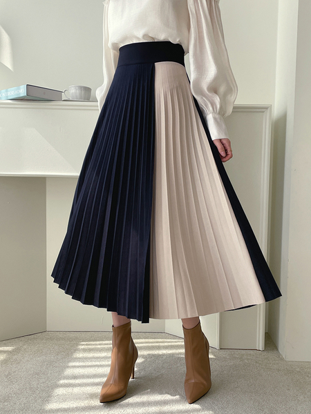 

Urban Loose Color Block Loose Long Skirt, Royal blue, Skirts