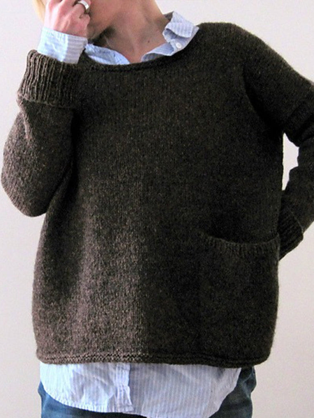 

Plain Casual Wool/Knitting Crew Neck Sweater, Black, Sweaters & Cardigans