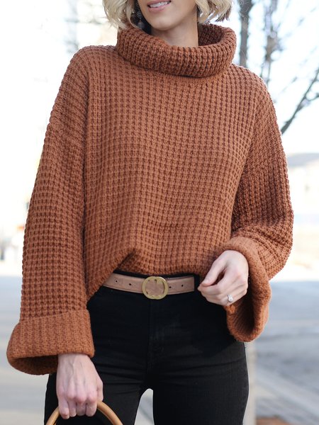 

Daily Plain Simple Turtleneck Brown Sweater, Pullovers