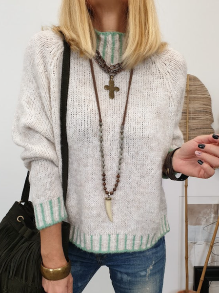 

Wool/Knitting Color Block Casual Sweater, White, Sweaters & Cardigans