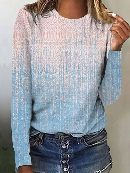 Casual Ethnic Crew Neck Top, Multicolor, T-Shirts