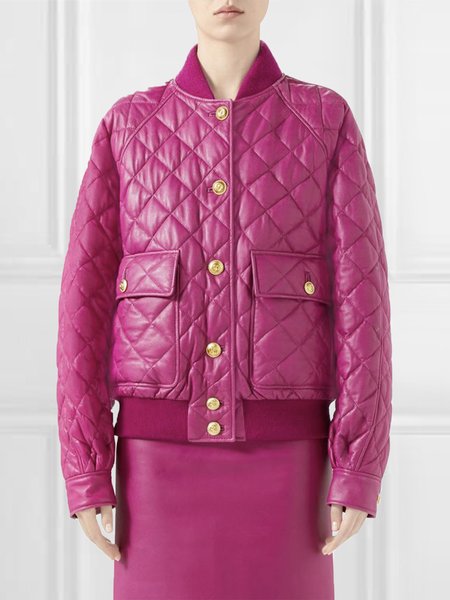

Street Long Sleeve Loose Plain Fleece Coat, Rose red, Others