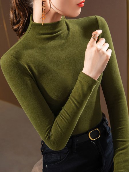 

Half Turtleneck Regular Fit Simple Plain Basic T-Shirt, As picture, Tees