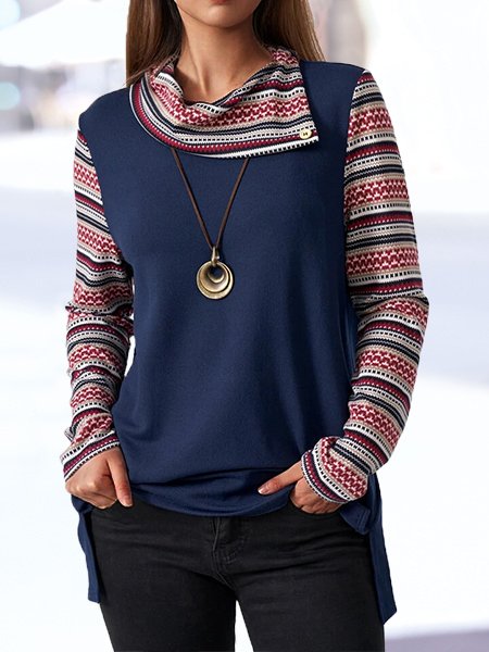 

Casual Ethnic Double Collar Top, Deep blue, Tops
