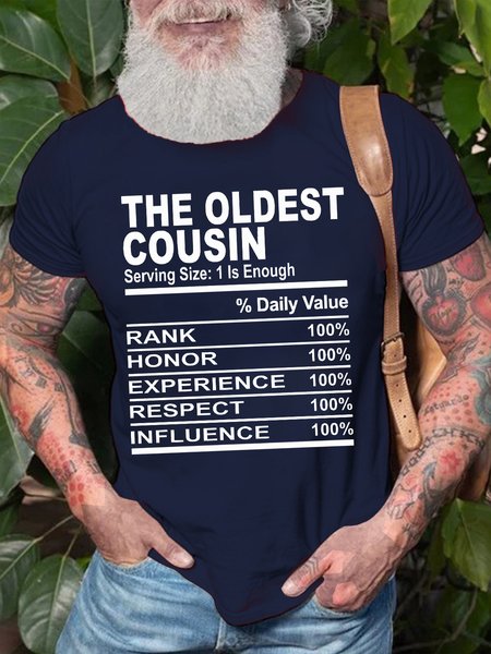 

Mens The Oldest Cousin Funny Graphics Printed Cotton Loose Text Letters T-Shirt, Purplish blue, T-shirts