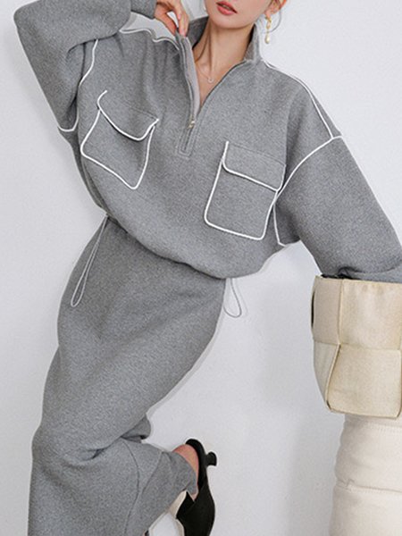 

Color Block Sports Long Sleeve Loose Sweatshirt, Gray, Hoodies and Sweatshirts