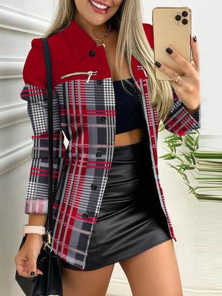 

Urban Plaid Regular Fit Long Sleeve Jacket, Red, Jackets