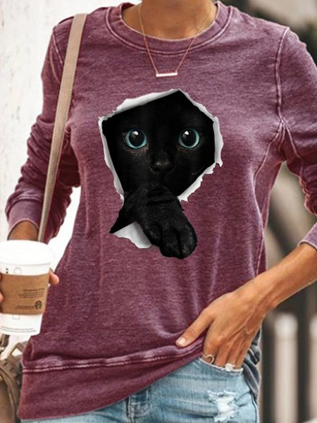 

Womens 3D balck Cat Print Sweatshirt, Rose red, Hoodies&Sweatshirts