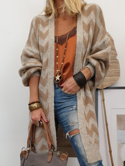

Wool/Knitting Geometric Casual Sweater Coat, Multicolor, Cardigans