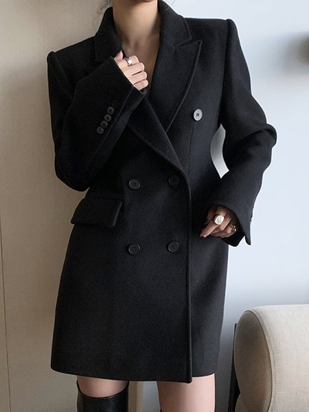 

Daily Long sleeve Regular Fit Lapel Collar Urban Overcoat, Black, Coats