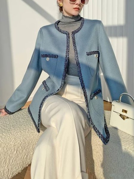Long sleeve Regular Fit Plain Casual Jacket, Light blue, Jackets