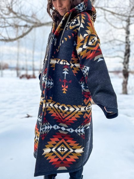 

West style/cows Loose Boho Hoodie Jacket, Multicolor, Jackets