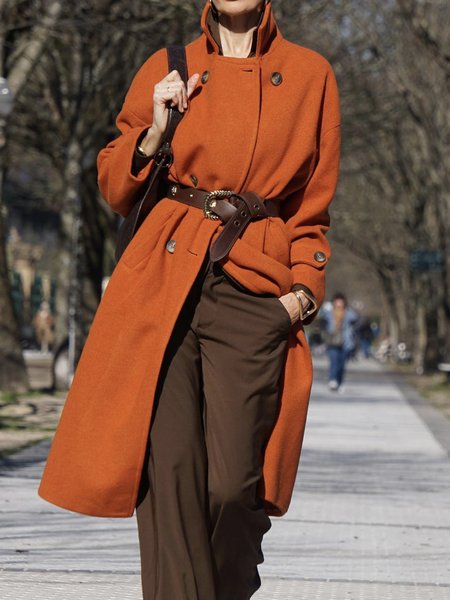 

Urban Loose Long Sleeve Lapel Collar Overcoat, Orange, Coats