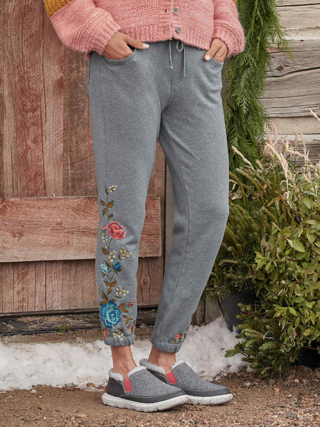 

Loose Floral Casual Pants, Gray, Pants