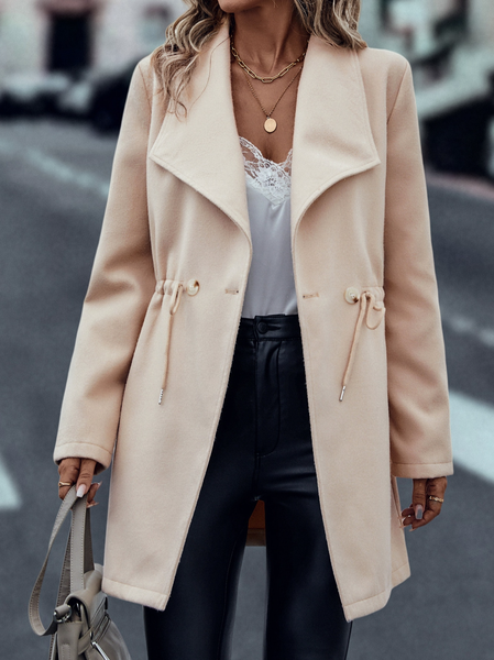 

Shawl Collar Plain Urban Overcoat, Apricot, Trench Coats