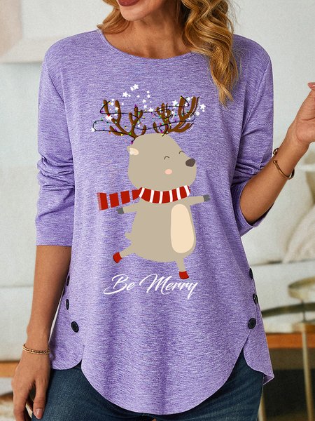 

Lilicloth X Y Be Merry Christmas Elk Women's Long Sleeve T-Shirt, Purple, Long sleeves