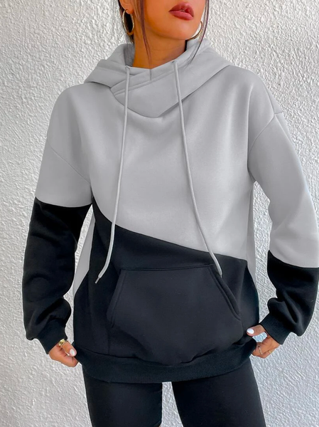 

Hoodie Loose Color Block Casual Sweatshirt, Gray, Sweatshirts & Hoodies