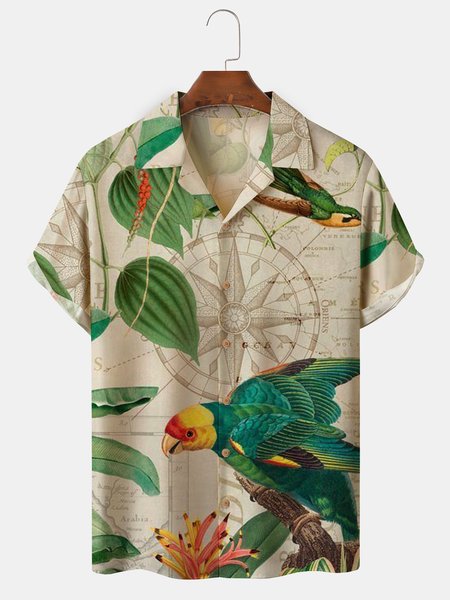 

Parrots Map Short Sleeve Aloha Shirt, Khaki, Men Shirts