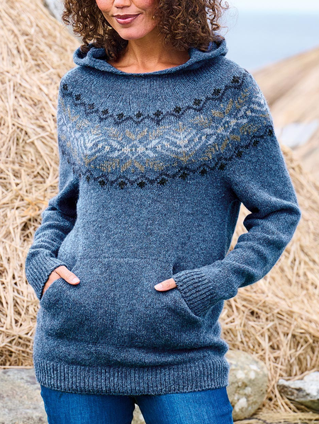 

Hoodie Ethnic Wool/Knitting Casual Sweater, Blue, Sweaters & Cardigans
