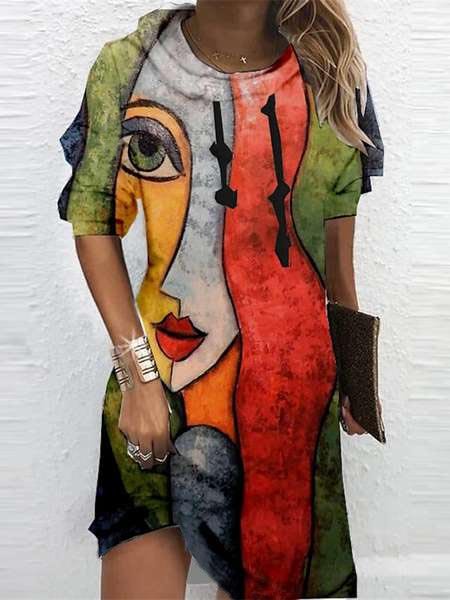 

Vintage Hoodie Abstract dress, Multicolor, Mini Dresses