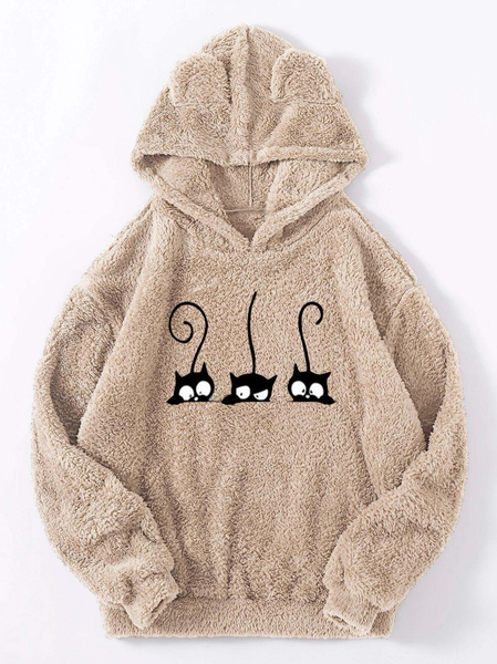 

Cat Hoodie Casual Fluff/Granular Fleece Fabric Sweatshirt, Khaki, Hoodies & Sweatshirts