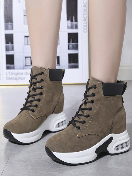Synthetic Leather Casual Stitching Warm Inner Heightening Outdoor Boots, Khaki, Boots
