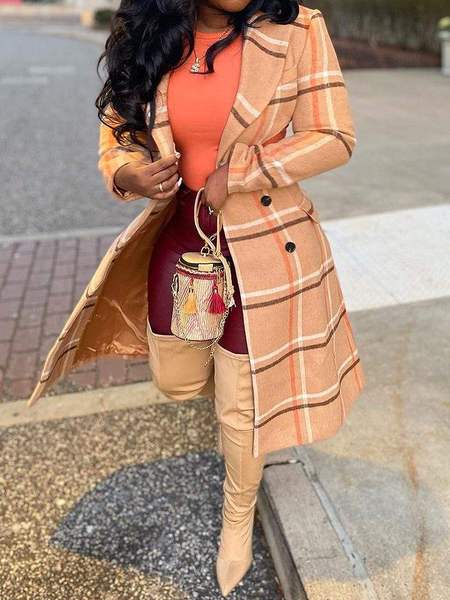 

Lapel Collar Regular Fit Urban Long sleeve Mid-long Overcoat, Light orange, Coats