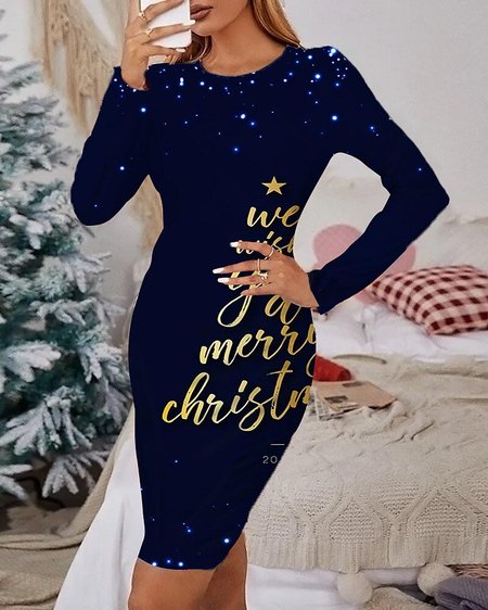 

Christmas Tree Crew Neck Dress, Navy blue, Dresses