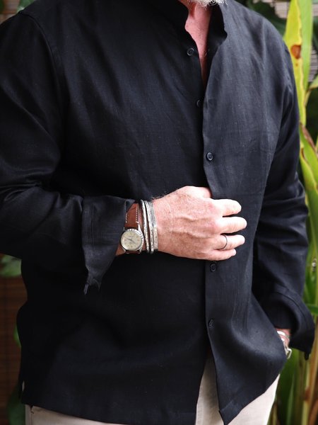 

Cotton And Linen Long Sleeve Shirt, Black, Long Sleeve Shirts