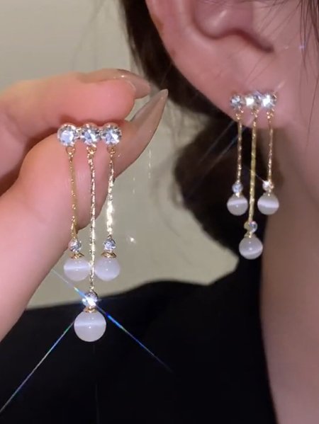 

Banquet Party Gold Diamond Crystal Pendant Earrings Elegant Jewelry, Golden, Jewelry