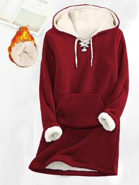 

Casual Plain Fluff/Granular Fleece Fabric Dress, Wine red, Dresses