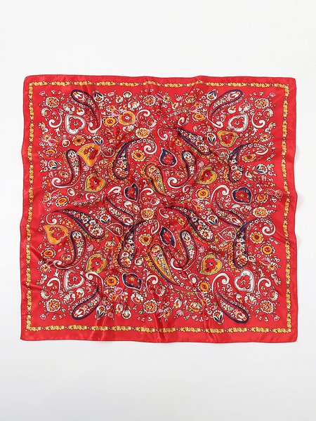 

Boho Casual Cashew Flower Ethnic Pattern Paisley Silk Scarf Hawaiian Vacation Accessories, Red, Women Scarves & Shawls
