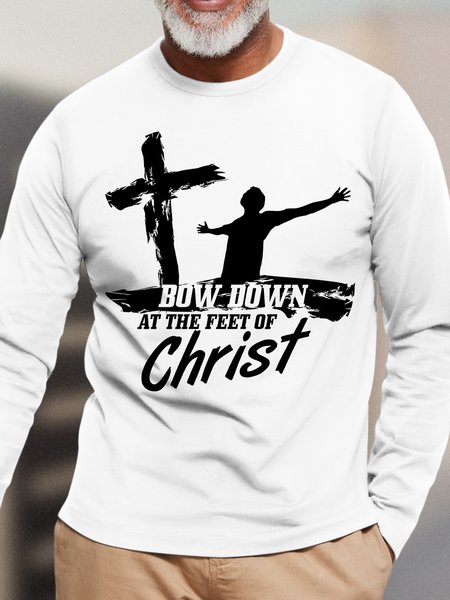 

Lilicloth X Y Bow Down At The Feet Of Christ Men's Long Sleeve T-Shirt, White, Long Sleeves
